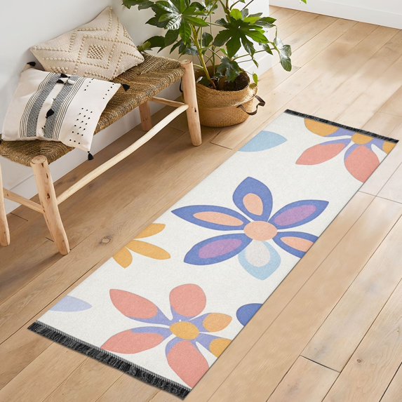 Yayeee Runner Rug for Bedroom 2'x6' Machine Washable Hallway Non Slip Mat, Blue Retro Flower