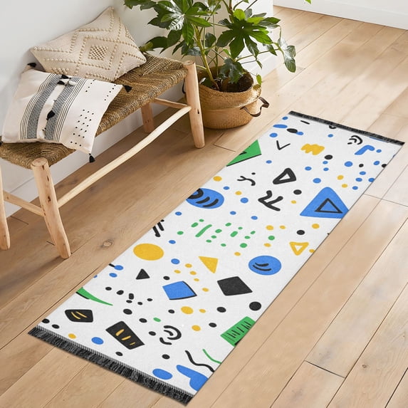 Yayeee Runner Rug for Bedroom 2'x6' Machine Washable Hallway Non Slip Mat, Blue Simple Shapes