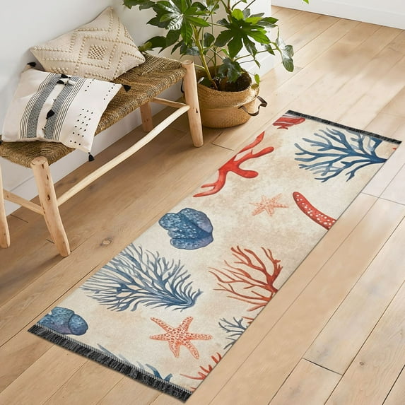 Yayeee Runner Rug for Bedroom 2'x6' Machine Washable Hallway Non Slip Mat, Blue Starfish