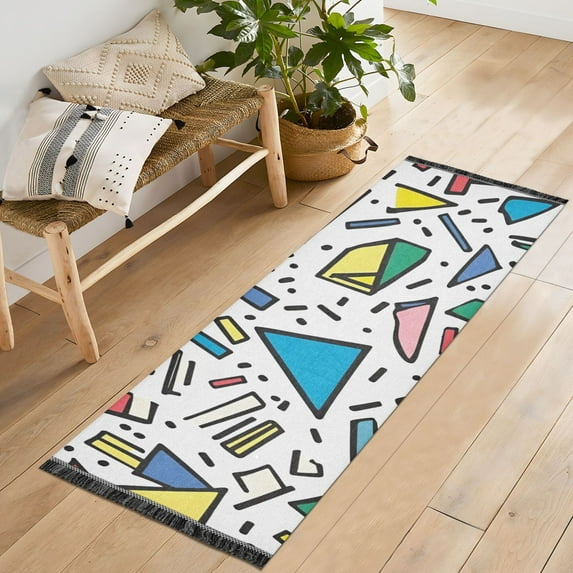 Yayeee Runner Rug for Bedroom 2'x6' Machine Washable Hallway Non Slip Mat, Blue Triangles