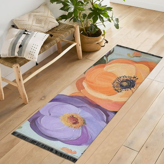 Yayeee Runner Rug for Bedroom 2'x6' Machine Washable Hallway Non Slip Mat, Bright Flowers