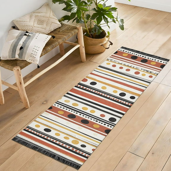 Yayeee Runner Rug for Bedroom 2'x6' Machine Washable Hallway Non Slip Mat, Brown Abstract Dots