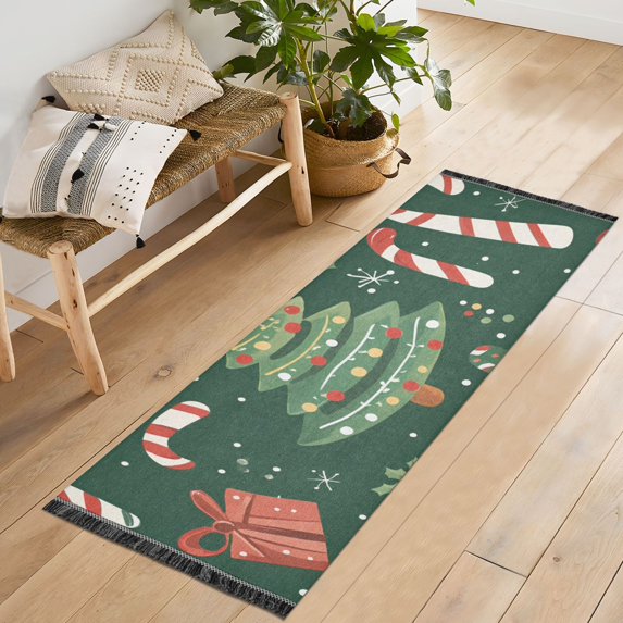 Yayeee Runner Rug for Bedroom 2'x6' Machine Washable Hallway Non Slip Mat, Brown Christmas Gingerbread
