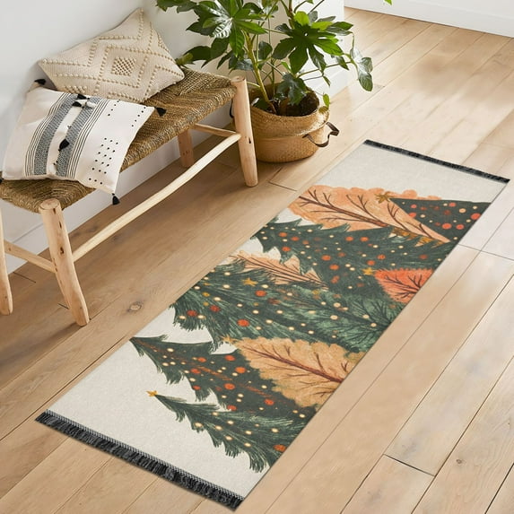 Yayeee Runner Rug for Bedroom 2'x6' Machine Washable Hallway Non Slip Mat, Brown Christmas Trees