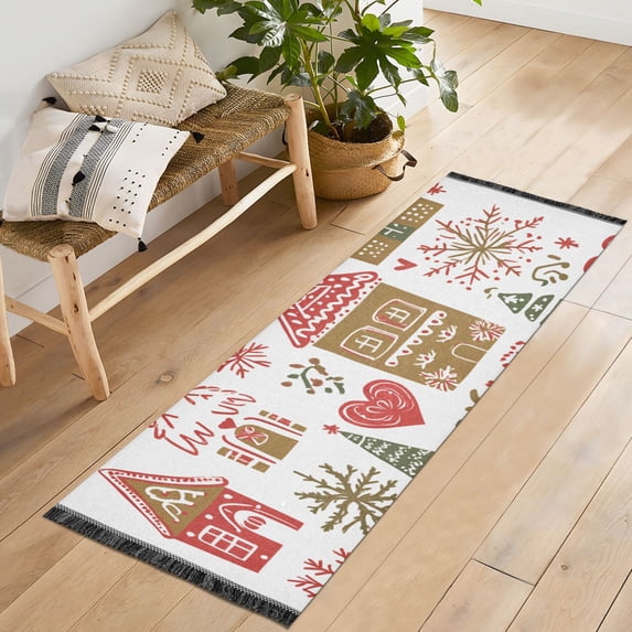 Yayeee Runner Rug for Bedroom 2'x6' Machine Washable Hallway Non Slip Mat, Brown Nordic Christmas House