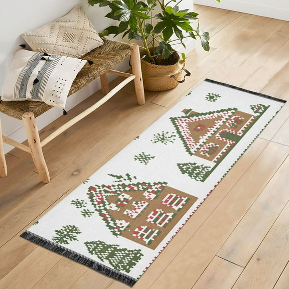 Yayeee Runner Rug for Bedroom 2'x6' Machine Washable Hallway Non Slip Mat, Brown Nordic Christmas
