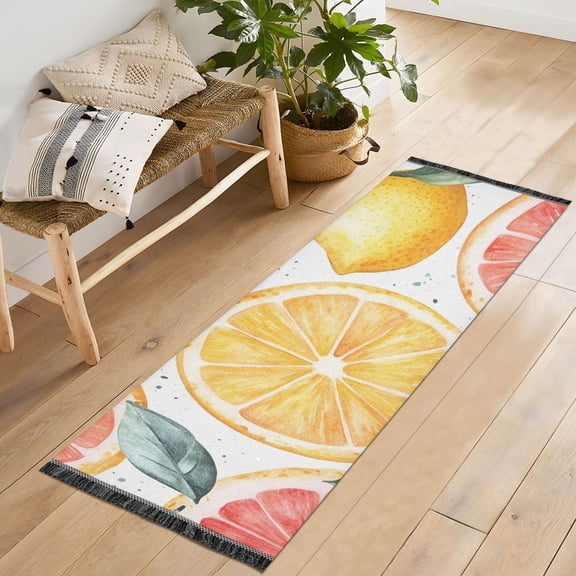 Yayeee Runner Rug for Bedroom 2'x6' Machine Washable Hallway Non Slip Mat, Candy Lemon Slices
