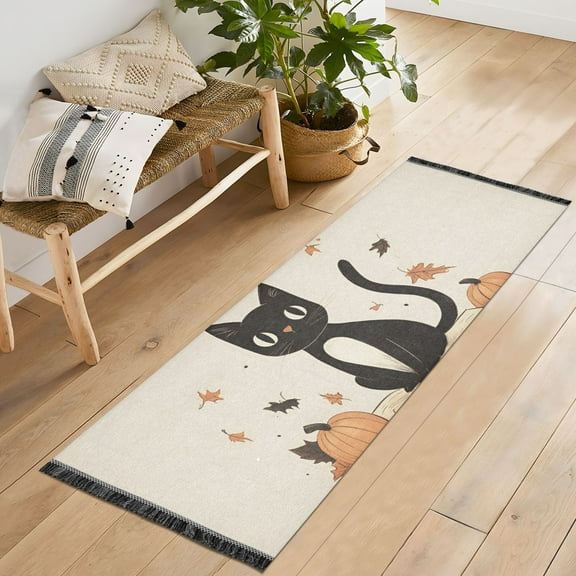 Yayeee Hallway Runner Rug 2'x6' Non Slip Machine Washable with Rubber Backing, Cartoon Halloween Cat