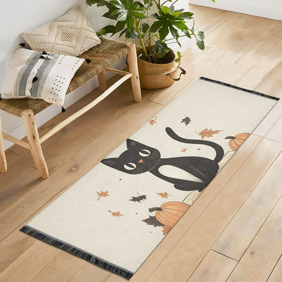 Yayeee Hallway Runner Rug 2'x6' Non Slip Machine Washable with Rubber Backing, Cartoon Halloween Cat