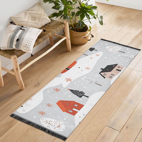Yayeee Runner Rug for Bedroom 2'x6' Machine Washable Hallway Non Slip Mat, Cartoon Red Houses