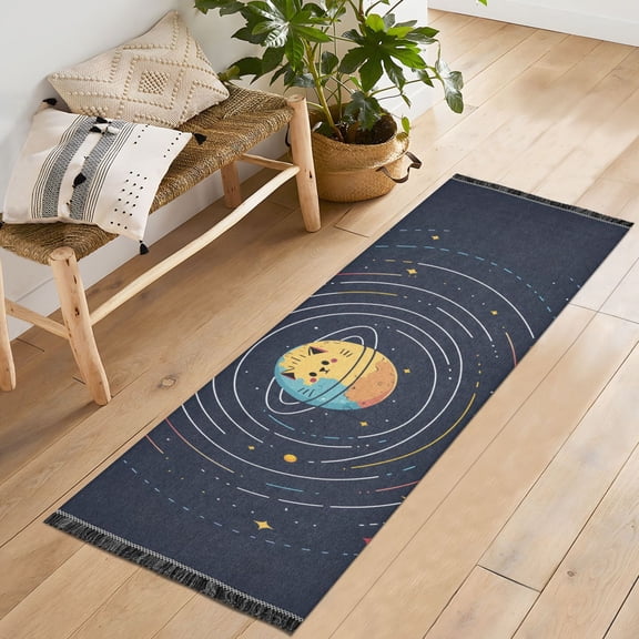 Yayeee Hallway Runner Rug 2'x6' Non Slip Machine Washable with Rubber Backing, Cat Planet