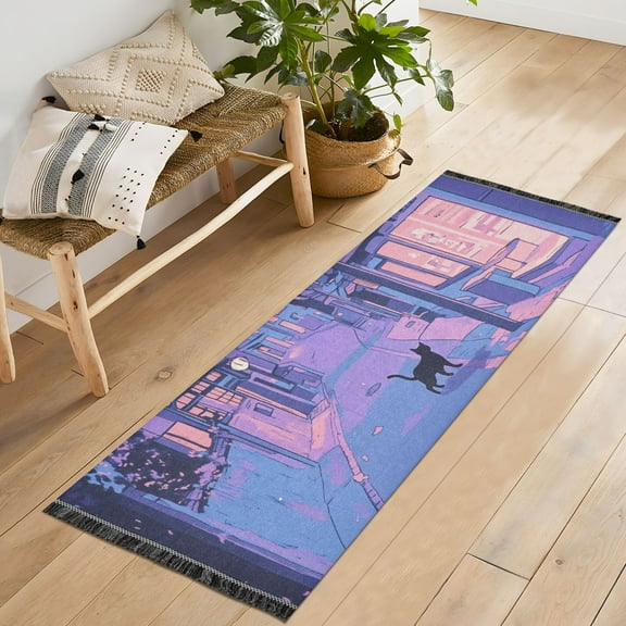 Yayeee Runner Rug for Bedroom 2'x6' Machine Washable Hallway Non Slip Mat, Cat Walking in Street