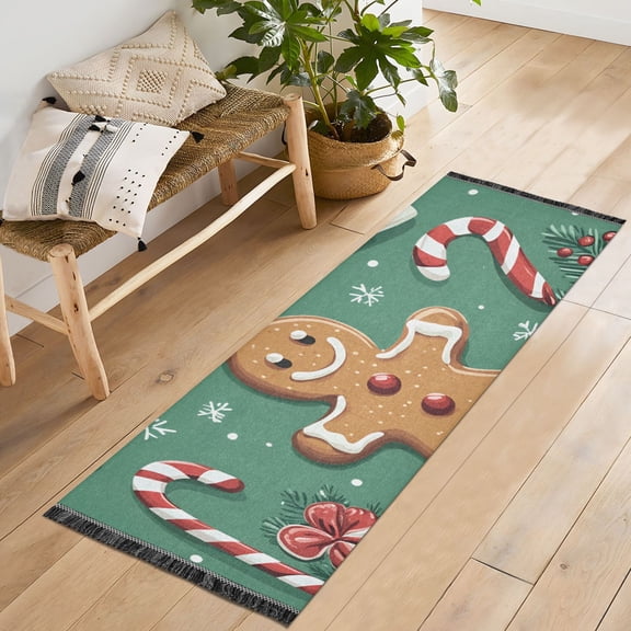 Yayeee Runner Rug for Bedroom 2'x6' Machine Washable Hallway Non Slip Mat, Christmas Gingerbread