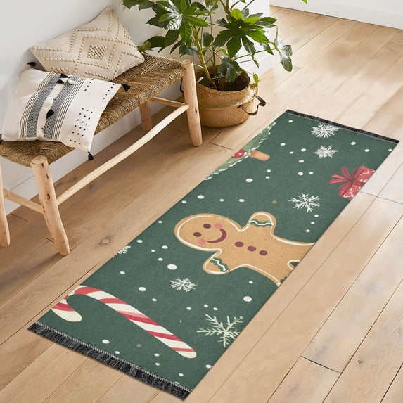 Yayeee Runner Rug for Bedroom 2'x6' Machine Washable Hallway Non Slip Mat, Christmas Gingerbread