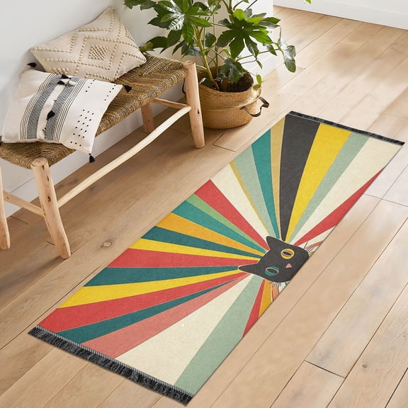 Yayeee Runner Rug for Bedroom 2'x6' Machine Washable Hallway Non Slip Mat, Colorful Cat