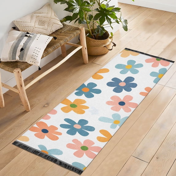 Yayeee Runner Rug for Bedroom 2'x6' Machine Washable Hallway Non Slip Mat, Colorful Flowers