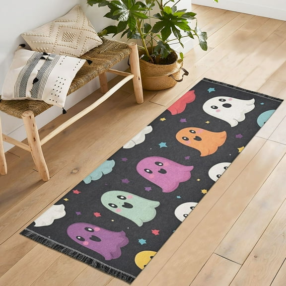 Yayeee Runner Rug for Bedroom 2'x6' Machine Washable Hallway Non Slip Mat, Colorful Halloween Ghost