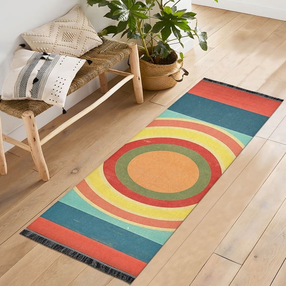 Yayeee Runner Rug for Bedroom 2'x6' Machine Washable Hallway Non Slip Mat, Colorful Stripes