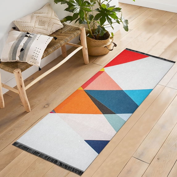 Yayeee Runner Rug for Bedroom 2'x6' Machine Washable Hallway Non Slip Mat, Colorful Triangles