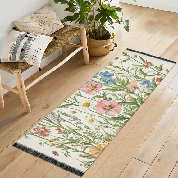 Yayeee Runner Rug for Bedroom 2'x6' Machine Washable Hallway Non Slip Mat, Colorful Wildflowers