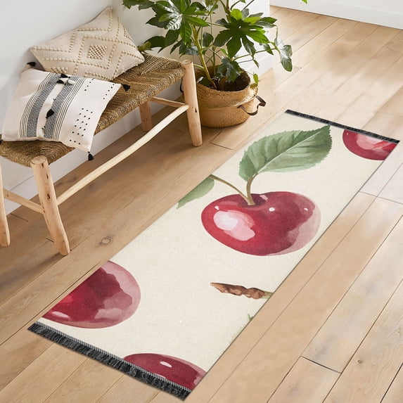 Yayeee Runner Rug for Bedroom 2'x6' Machine Washable Hallway Non Slip Mat, Cute Cherry