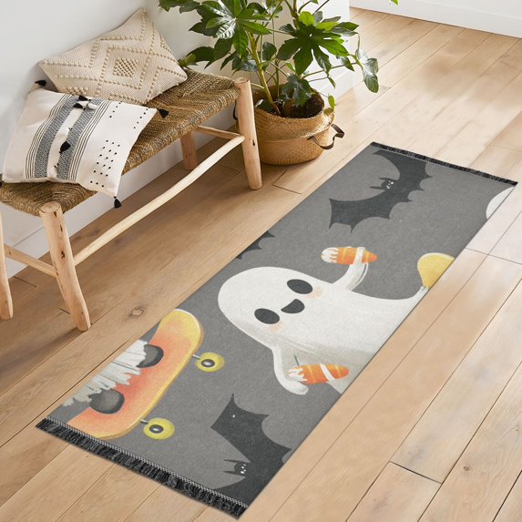 Yayeee Hallway Runner Rug 2'x6' Non Slip Machine Washable with Rubber Backing, Cute Ghosts
