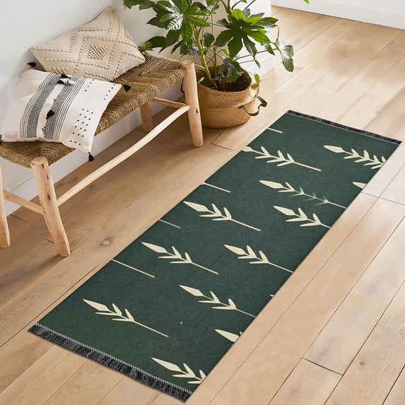 Yayeee Runner Rug for Bedroom 2'x6' Machine Washable Hallway Non Slip Mat, Dark Green Plants