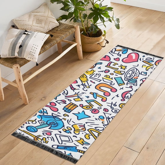 Yayeee Runner Rug for Bedroom 2'x6' Machine Washable Hallway Non Slip Mat, Doodle Pattern