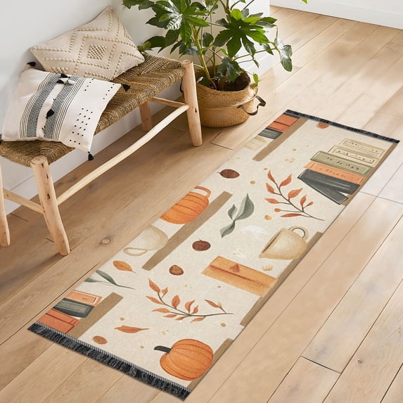 Yayeee Runner Rug for Bedroom 2'x6' Machine Washable Hallway Non Slip Mat, Fall Book Shelf