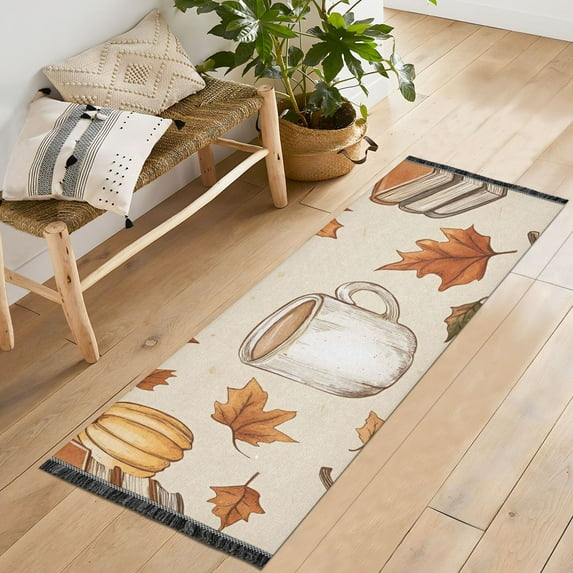 Yayeee Runner Rug for Bedroom 2'x6' Machine Washable Hallway Non Slip Mat, Fall Mug Pattern