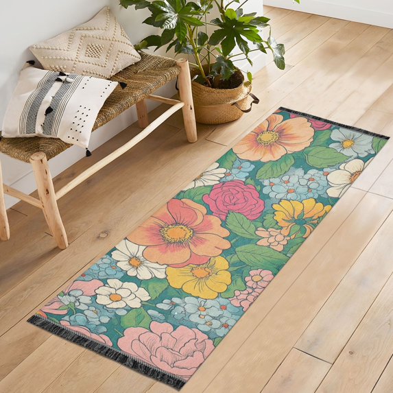 Yayeee Runner Rug for Bedroom 2'x6' Machine Washable Hallway Non Slip Mat, Floral Pattern
