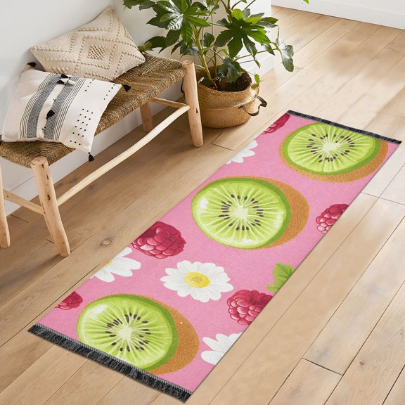 Yayeee Runner Rug for Bedroom 2'x6' Machine Washable Hallway Non Slip Mat, Floral Raspberries