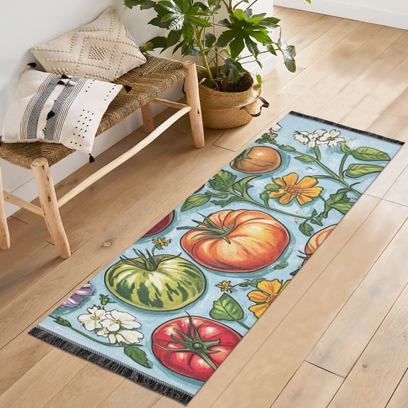 Yayeee Hallway Runner Rug 2'x6' Non Slip Machine Washable with Rubber Backing, Floral Tomatoes