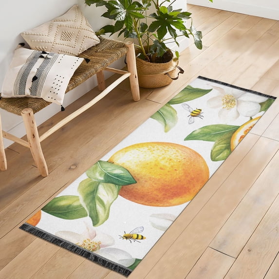 Yayeee Runner Rug for Bedroom 2'x6' Machine Washable Hallway Non Slip Mat, Floral Watercolor Oranges