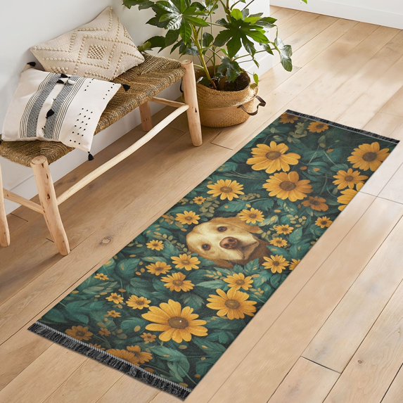 Yayeee Hallway Runner Rug 2'x6' Non Slip Machine Washable with Rubber Backing, Flowers and Dog
