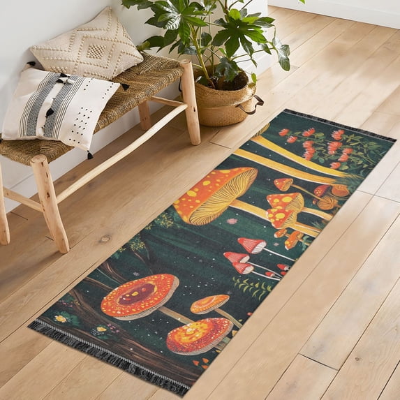 Yayeee Runner Rug for Bedroom 2'x6' Machine Washable Hallway Non Slip Mat, Forest Mushroom
