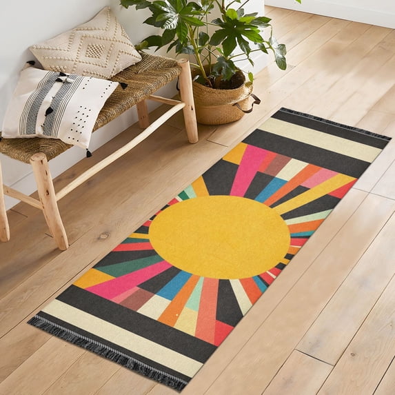 Yayeee Runner Rug for Bedroom 2'x6' Machine Washable Hallway Non Slip Mat, Geometric Sun