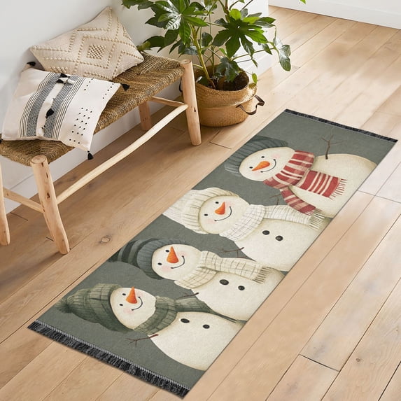 Yayeee Runner Rug for Bedroom 2'x6' Machine Washable Hallway Non Slip Mat, Gray Snowmen