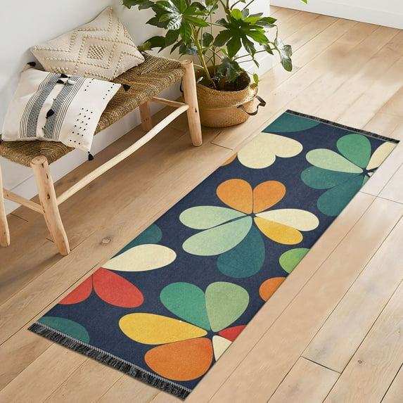 Yayeee Hallway Runner Rug 2'x6' Non Slip Machine Washable with Rubber Backing, Green Clover Pattern