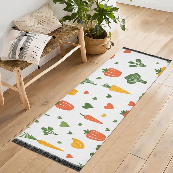 Yayeee Runner Rug for Bedroom 2'x6' Machine Washable Hallway Non Slip Mat, Green Cute Vegetables