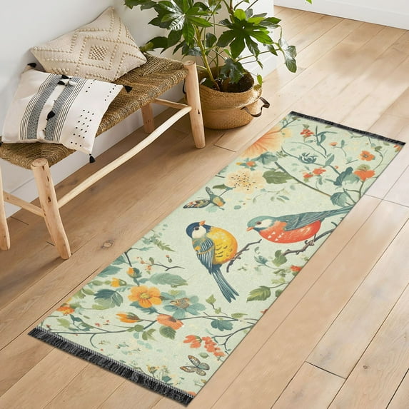 Yayeee Hallway Runner Rug 2'x6' Non Slip Machine Washable with Rubber Backing, Green Floral Pattern