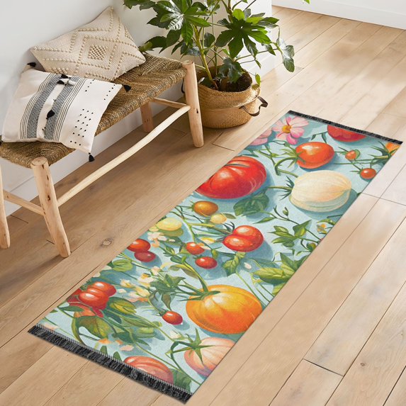 Yayeee Runner Rug for Bedroom 2'x6' Machine Washable Hallway Non Slip Mat, Green Floral Tomatoes