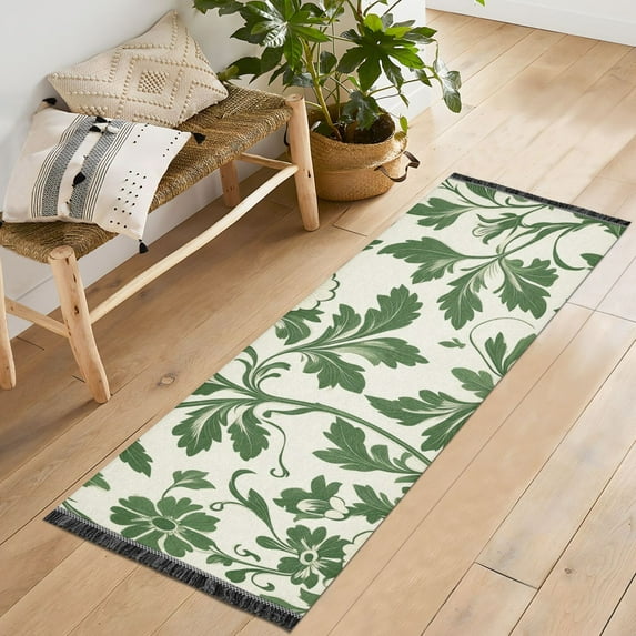 Yayeee Runner Rug for Bedroom 2'x6' Machine Washable Hallway Non Slip Mat, Green Floral