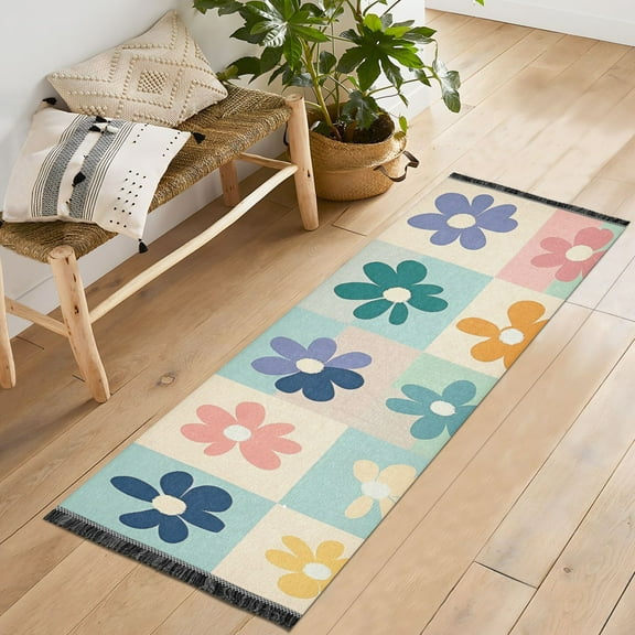 Yayeee Runner Rug for Bedroom 2'x6' Machine Washable Hallway Non Slip Mat, Green Floral