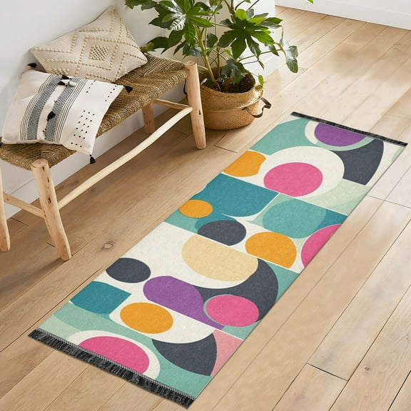 Yayeee Runner Rug for Bedroom 2'x6' Machine Washable Hallway Non Slip Mat, Green Geometric