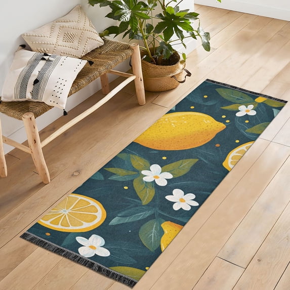 Yayeee Runner Rug for Bedroom 2'x6' Machine Washable Hallway Non Slip Mat, Green Lemons