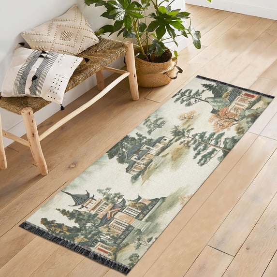 Yayeee Runner Rug for Bedroom 2'x6' Machine Washable Hallway Non Slip Mat, Green Mountain Pattern