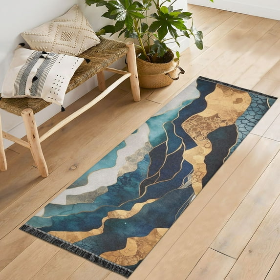 Yayeee Runner Rug for Bedroom 2'x6' Machine Washable Hallway Non Slip Mat, Green Mountains