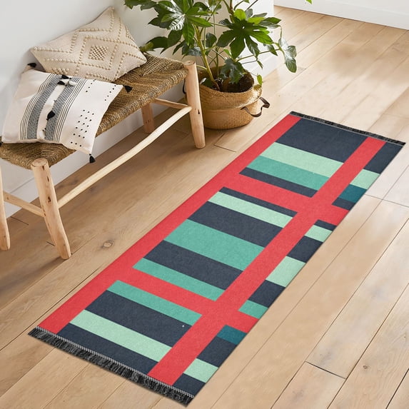 Yayeee Runner Rug for Bedroom 2'x6' Machine Washable Hallway Non Slip Mat, Green Plaid