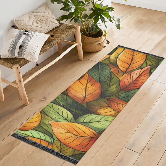 Yayeee Hallway Runner Rug 2'x6' Non Slip Machine Washable with Rubber Backing, Green Retro Leaves